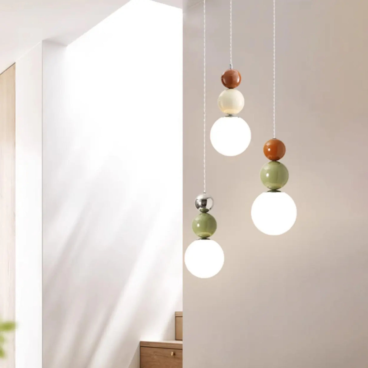 Contemporary Bedroom Green Globe Glass Pendant Light Image - 14