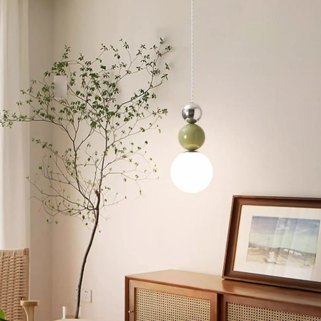 Contemporary Bedroom Green Globe Glass Pendant Light Image - 15