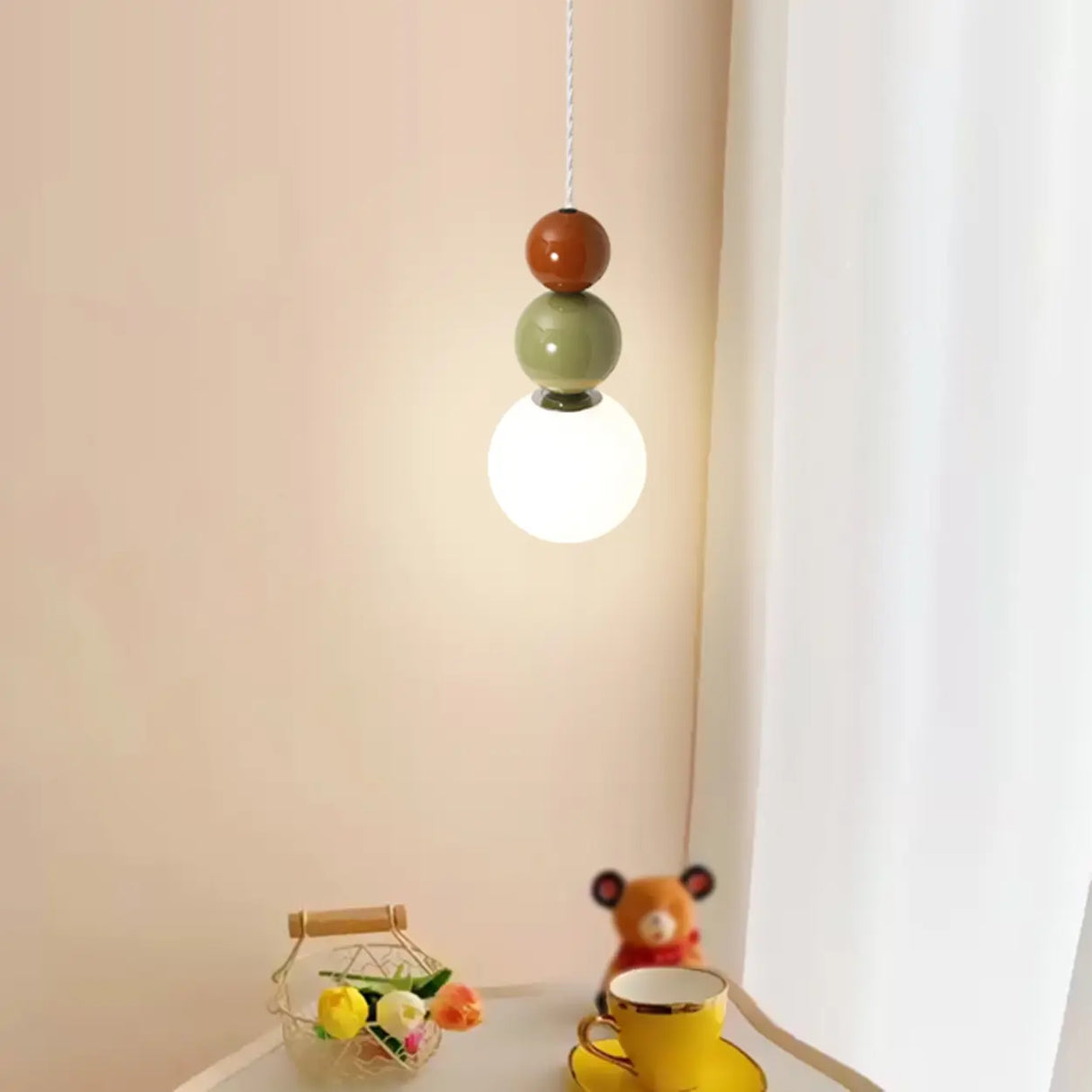 Contemporary Bedroom Green Globe Glass Pendant Light Image - 4