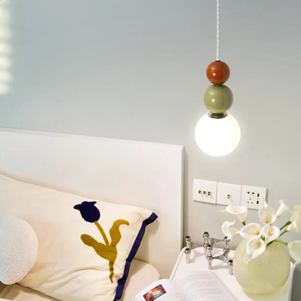 Contemporary Bedroom Green Globe Glass Pendant Light Image - 6