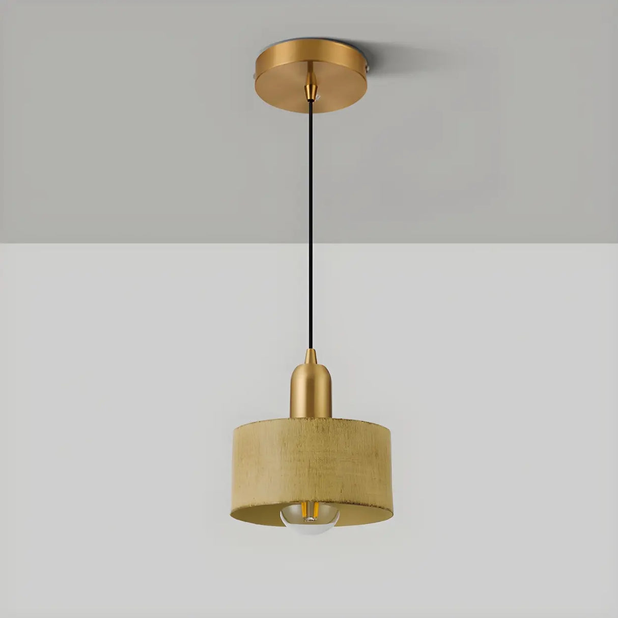Contemporary Bedroom Solid Wood Drum Pendant Light Image - 11
