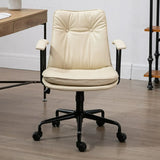 Contemporary Beige Leather Tufted Adjustable Office Chair Image - 1