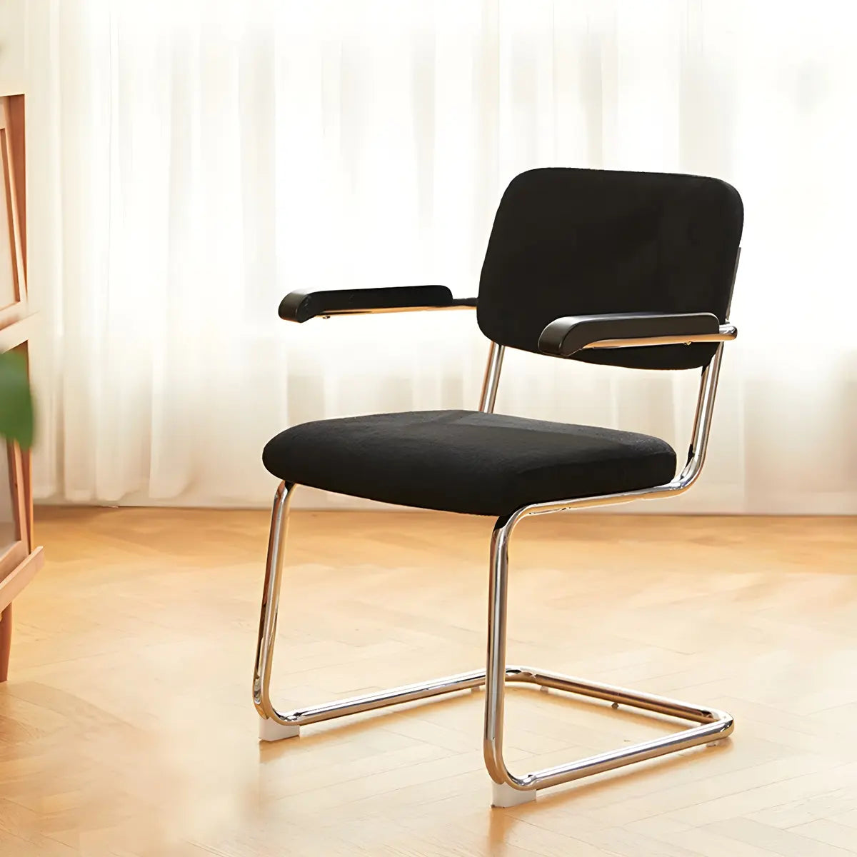 Contemporary Beige Upholstered Metal Office Chairs Image - 3