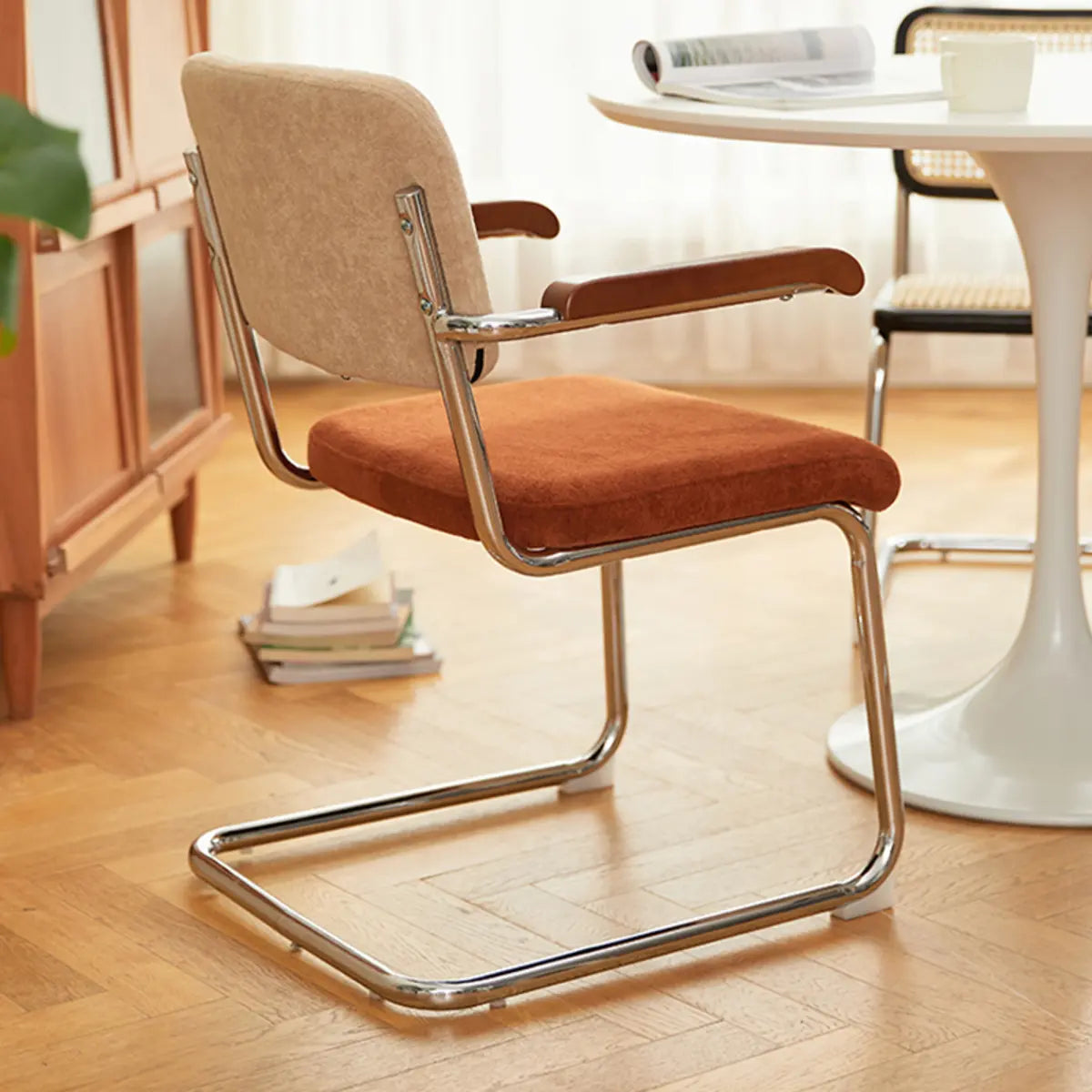 Contemporary Beige Upholstered Metal Office Chairs Image - 4