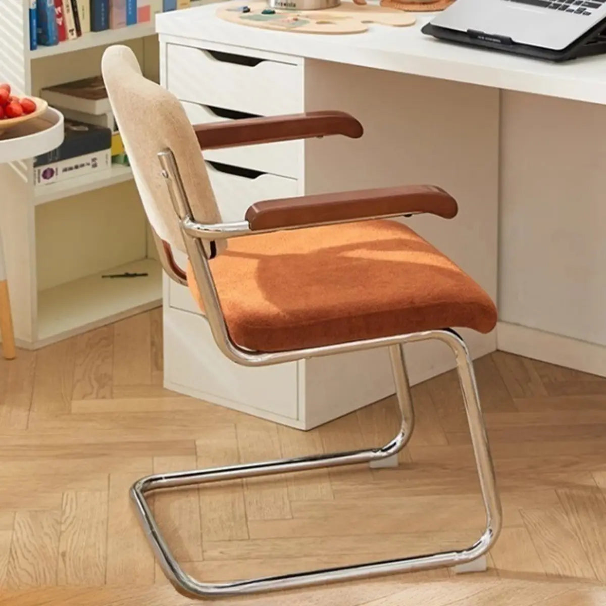 Contemporary Beige Upholstered Metal Office Chairs Image - 6