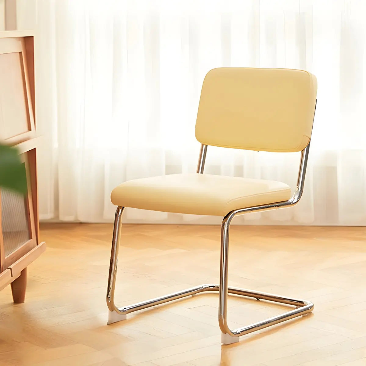 Contemporary Beige Upholstered Metal Office Chairs Image - 7