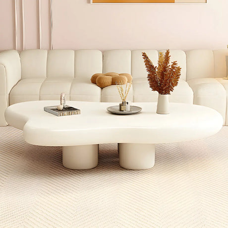 Contemporary Beige Wooden Freeform Shape Coffee Table Image - 1
