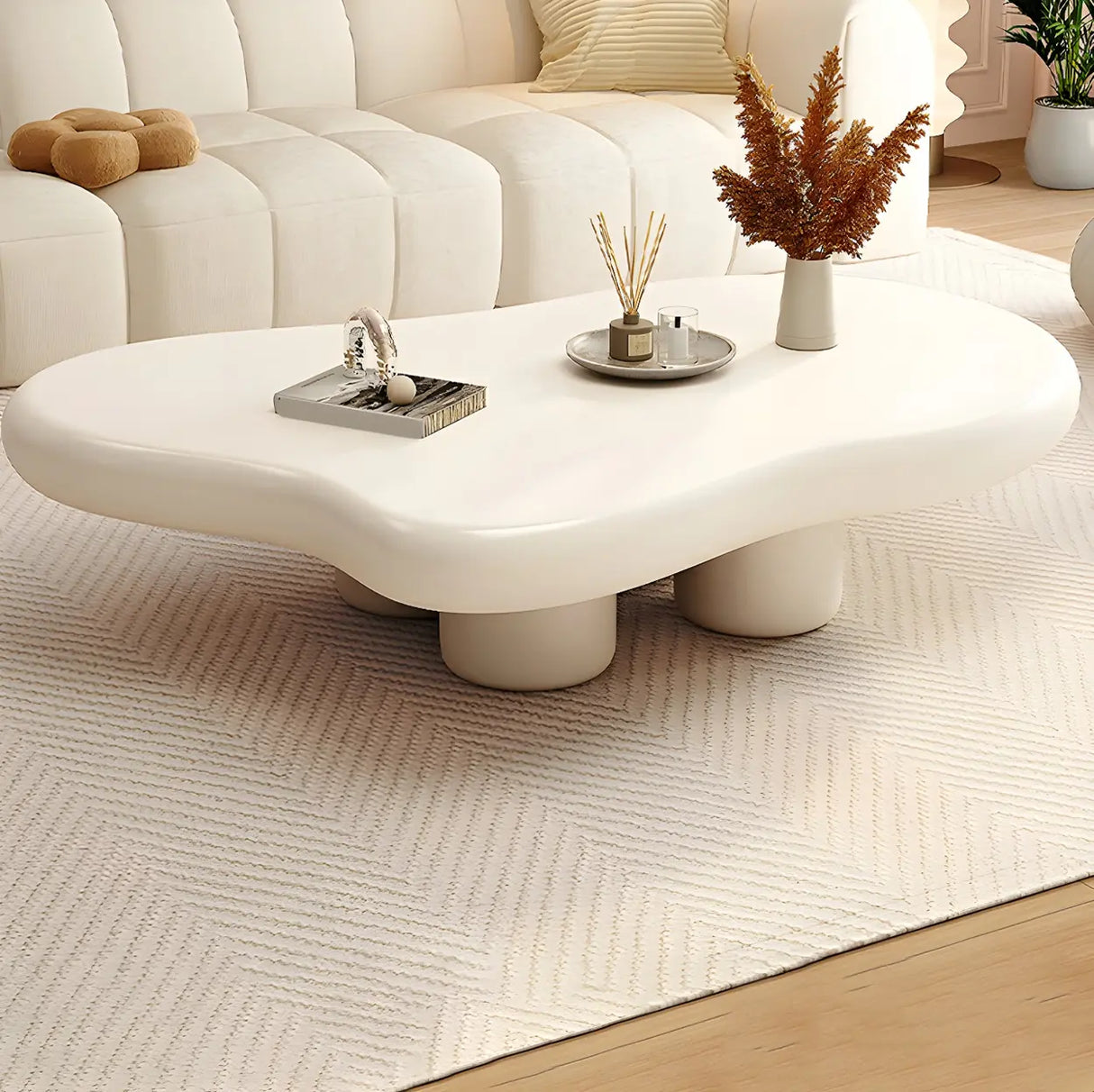 Contemporary Beige Wooden Freeform Shape Coffee Table Image - 3