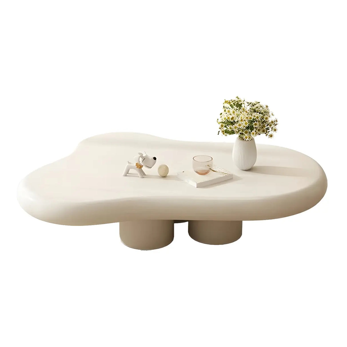 Contemporary Beige Wooden Freeform Shape Coffee Table Image - 6