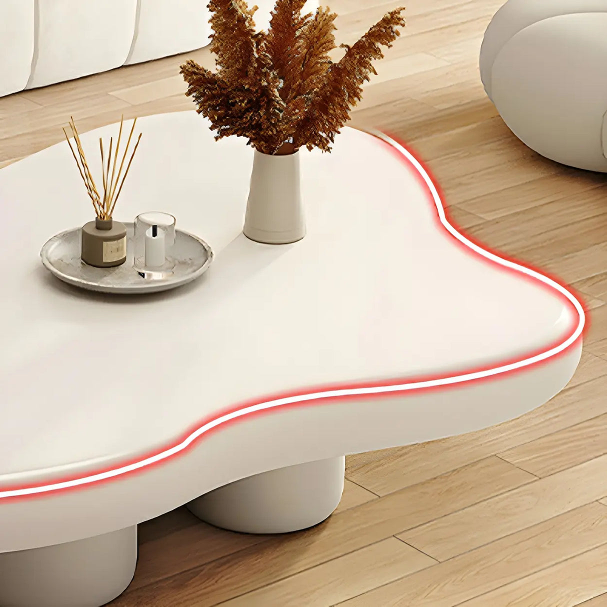 Contemporary Beige Wooden Freeform Shape Coffee Table Image - 7