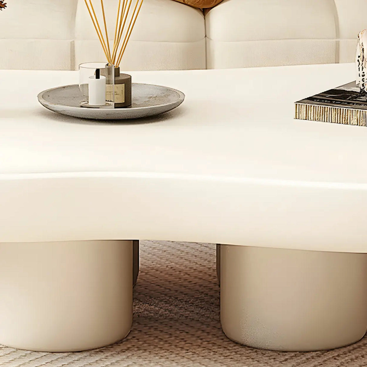 Contemporary Beige Wooden Freeform Shape Coffee Table Image - 9