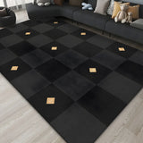 Contemporary Black Checkered Polyester Area Rug Image - 10