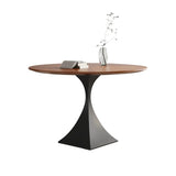 Contemporary Black Metal Base Round Wood Top Dining Table Image - 2