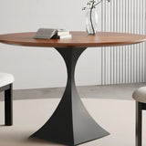 Contemporary Black Metal Base Round Wood Top Dining Table Image - 3