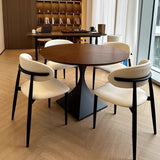 Contemporary Black Metal Base Round Wood Top Dining Table Image - 4