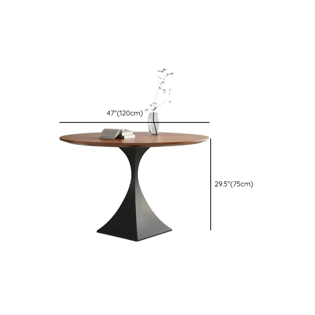 Contemporary Black Metal Base Round Wood Top Dining Table Image - 8