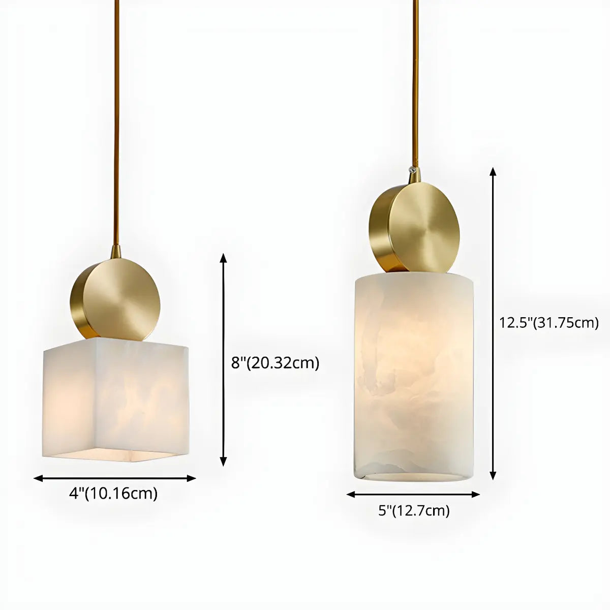 Contemporary Brass Alabaster Cube Bedroom Pendant Light 
