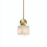 Contemporary Brass Alabaster Cube Bedroom Pendant Light Image - 7