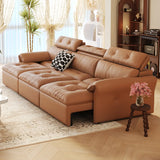 Contemporary Brown Genuine Leather Extendable Sleeper Sofa Image - 1