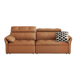 Contemporary Brown Genuine Leather Extendable Sleeper Sofa Image - 3