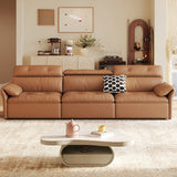 Contemporary Brown Genuine Leather Extendable Sleeper Sofa Image - 4