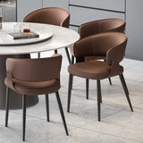 Contemporary Brown Leather Open Back Dining Chair With Arms Image - 1