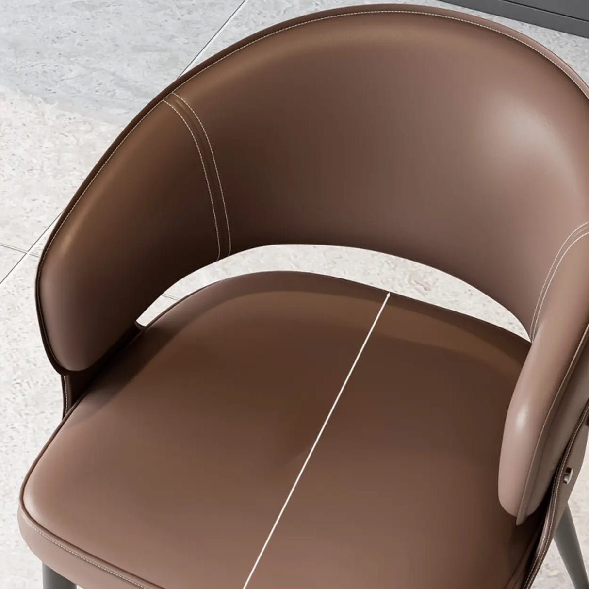 Contemporary Brown Leather Open Back Dining Chair With Arms Image - 10