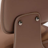 Contemporary Brown Leather Open Back Dining Chair With Arms Image - 11