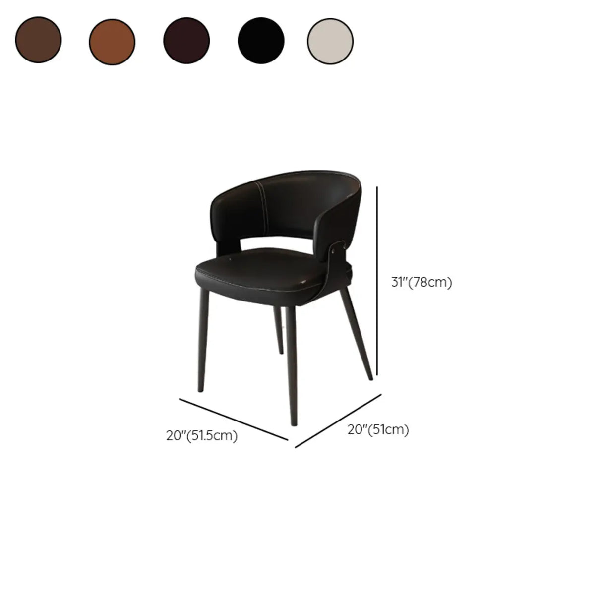 Contemporary Brown Leather Open Back Dining Chair With Arms 