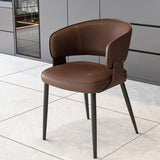 Contemporary Brown Leather Open Back Dining Chair With Arms Image - 2