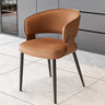 Contemporary Brown Leather Open Back Dining Chair With Arms Image - 3