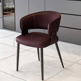 Contemporary Brown Leather Open Back Dining Chair With Arms Image - 5