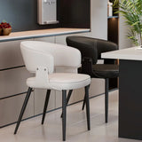 Contemporary Brown Leather Open Back Dining Chair With Arms Image - 6