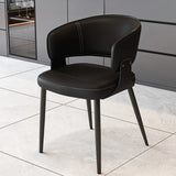 Contemporary Brown Leather Open Back Dining Chair With Arms Image - 7