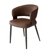 Contemporary Brown Leather Open Back Dining Chair With Arms Image - 8