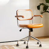 Contemporary Brown Leather Swivel Ergonomic Office Chair Image - 1