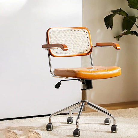 Contemporary Brown Leather Swivel Ergonomic Office Chair Image - 1