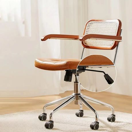 Contemporary Brown Leather Swivel Ergonomic Office Chair Image - 2
