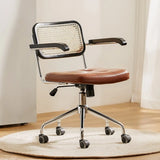 Contemporary Brown Leather Swivel Ergonomic Office Chair Image - 4