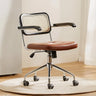 Contemporary Brown Leather Swivel Ergonomic Office Chair Image - 4