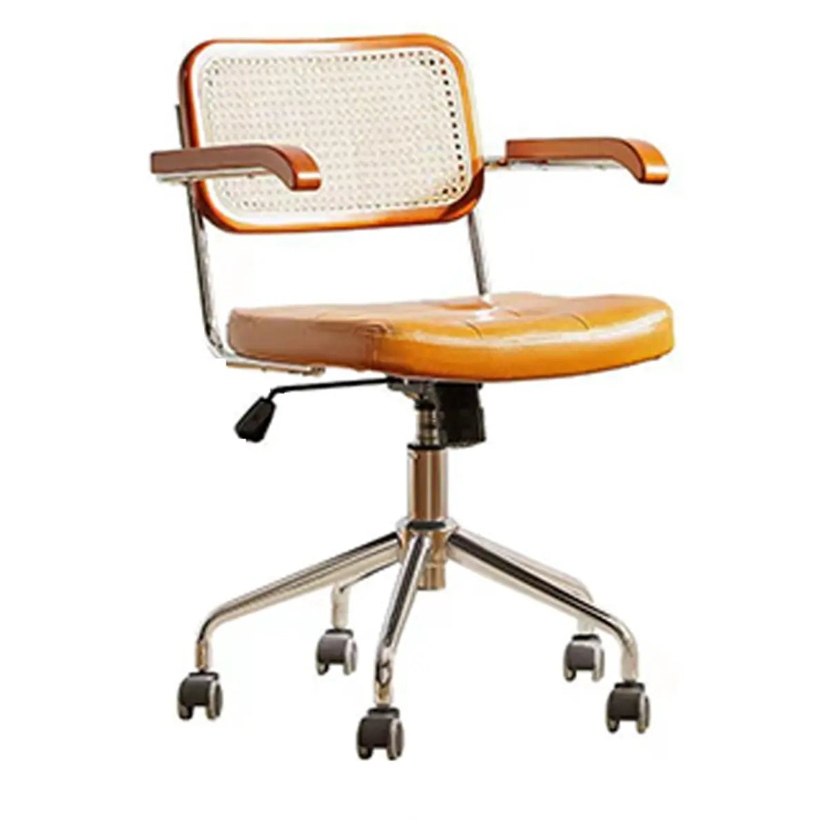 Contemporary Brown Leather Swivel Ergonomic Office Chair Image - 5
