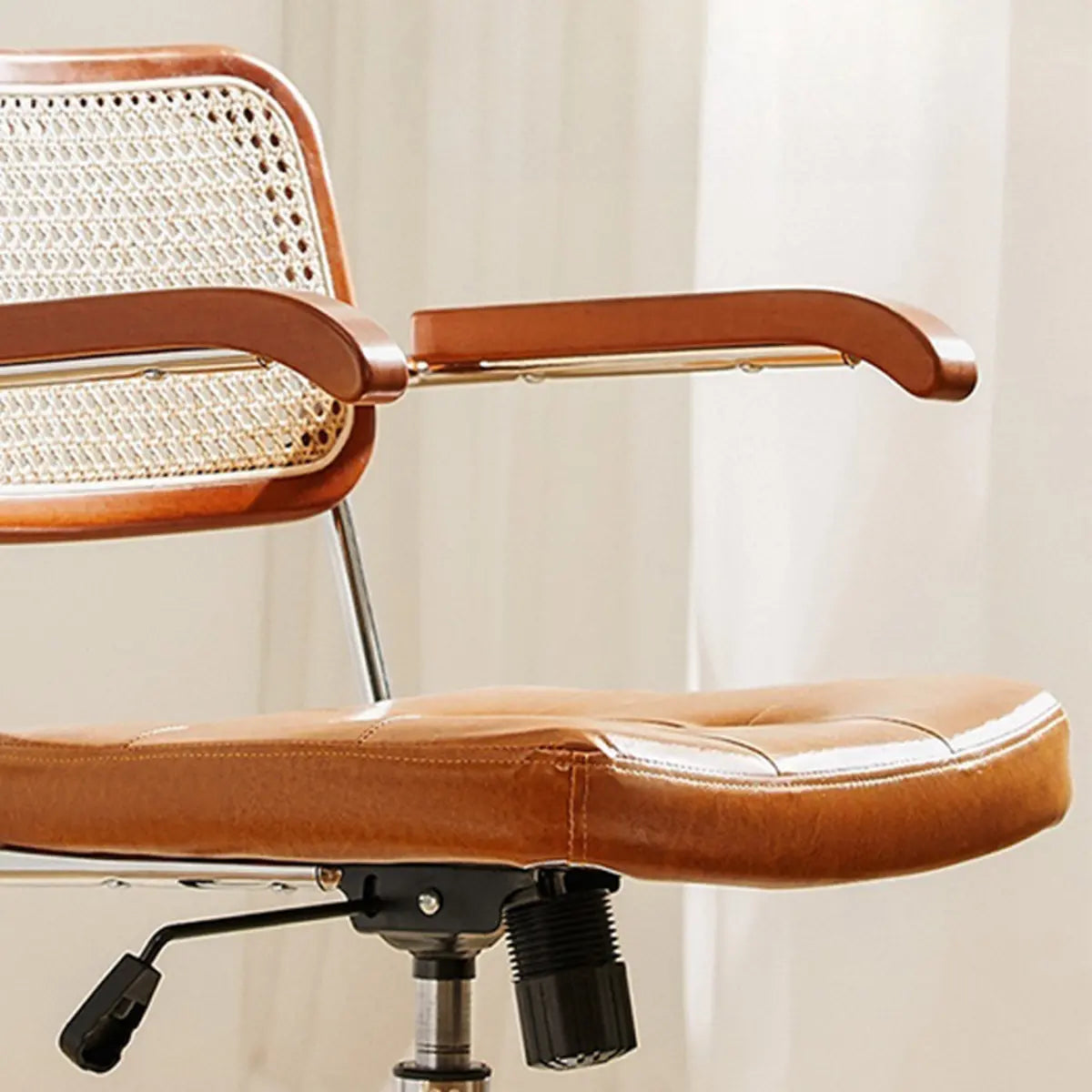 Contemporary Brown Leather Swivel Ergonomic Office Chair Image - 6