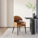 Contemporary Brown Leather Upholstered Armrest Dining Chair Image - 1