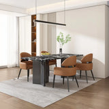 Contemporary Brown Leather Upholstered Armrest Dining Chair Image - 4