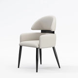 Contemporary Brown Leather Upholstered Armrest Dining Chair Image - 5