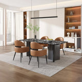 Contemporary Brown Leather Upholstered Armrest Dining Chair Image - 6