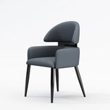 Contemporary Brown Leather Upholstered Armrest Dining Chair Image - 7