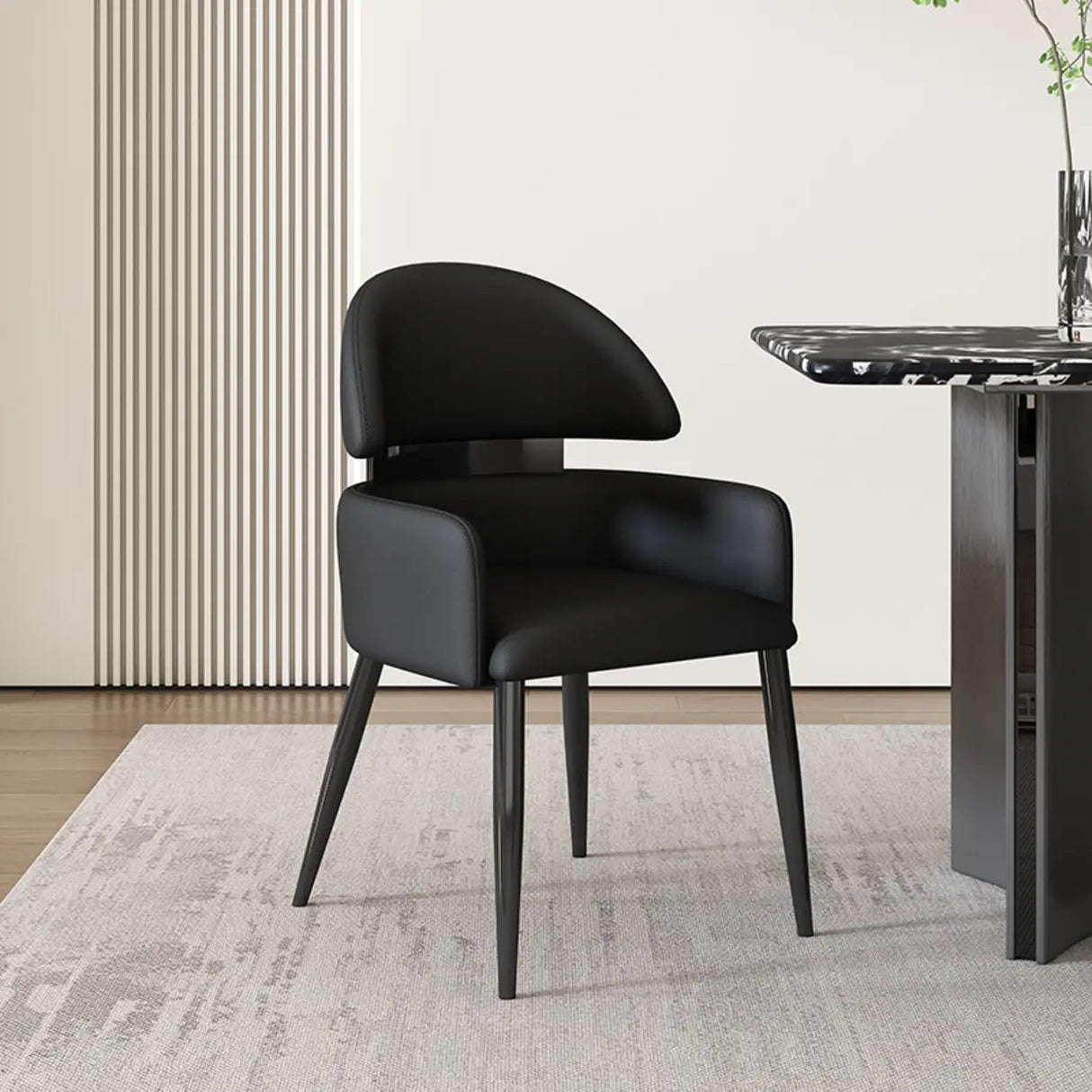 Contemporary Brown Leather Upholstered Armrest Dining Chair Image - 9