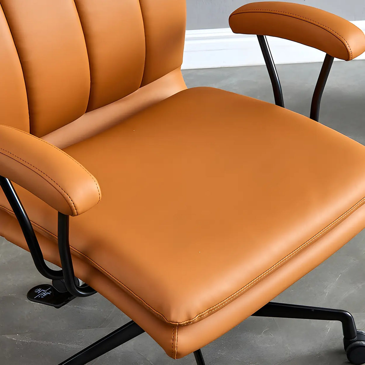 Contemporary Brown Swivel Leather Office Chair with Wheels Image - 10