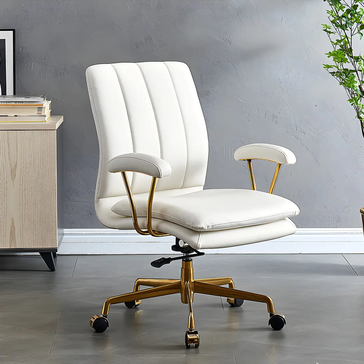 Contemporary Brown Swivel Leather Office Chair with Wheels Image - 3